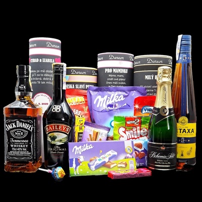 Dárkové balení alkoholu a dobrot s potiskem na přání