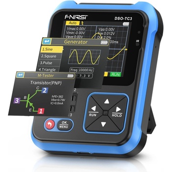 Fnirsi DSO-TC3 Ръчен цифров осцилоскоп, транзисторен тестер, генератор на сигнали 3в1, 2, 4" дисплей (DSO-TC3 blue)