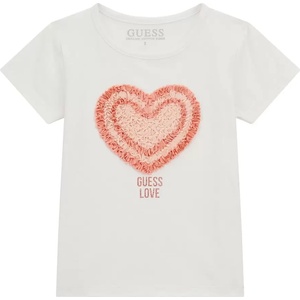 GUESS Тениска в бяло за момиче с текстилно сърце и надпис Guess