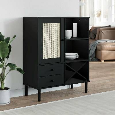 vidaXL 11461.358054 Skříňka SENJA ratanový vzhled černá 90 x 40 x 112 cm borovice