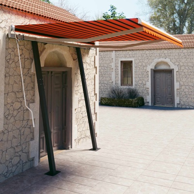 VidaXL Ručně zatahovací markýza se sloupky 3,5 x 2,5 m oranžovo-hnědá