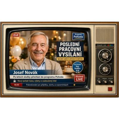Bezvadary.cz | Dárek k odchodu do důchodu – retro televize s vlastní fotografií - A5 (21x15cm) televize 9