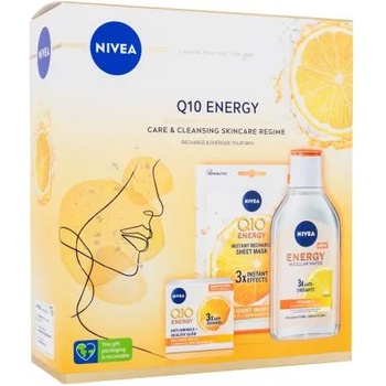 Nivea Q10 Energy Gift Set подаръчен комплект: дневен крем за лице Q10 Energy 50 ml + мицеларна вода Q10 Energy 400 ml + текстилна маска за лице Q10 Energy 1 бр за жени