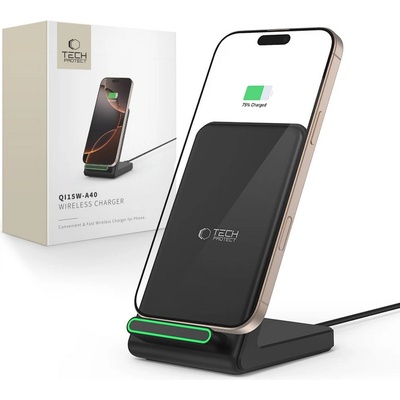 Tech-Protect Безжично зарядно устройство 15W от Tech Protect QI-A40 - Черно (5906302372430)