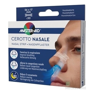 MASTER AID CEROTTO NASALE Nosové náplasti transparentné, na uľahčenie dýchania 56 x 17 mm 30 ks ADC