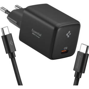 Spigen ee451eu essential мрежово зарядно с 1 порт 45 w + type-c кабел черно (ach09474)