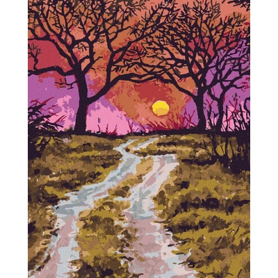 Zuty Malování podle čísel Cestička na podzim a západ slunce 80 x 100 cm vypnuté plátno na rám