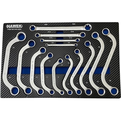 HAWEK Комбинирани ключове S-образни, С-образни, Е-Torx, HAWEK HW-2054, 14 части, в кутия с EVA подложка за шкаф (HW-2054)