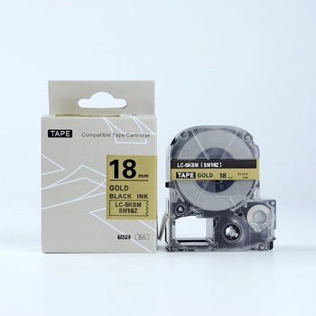 Compatible Epson LK-SM18ZW, 18mm x 9m, черен печат / златна основа, съвместима лента (LKSM18ZW)