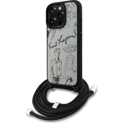 KARL LAGERFELD Калъф Karl Lagerfeld Crossbody Grained Pattern & Logo за iPhone 16 Pro - сив (3666339468187)