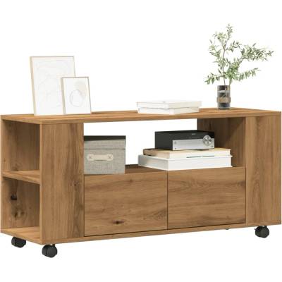 vidaXL ТВ шкаф с колелца, дъбов художествен занаятчийски, 102x34, 5x43 см, инженерно дърво (855991)
