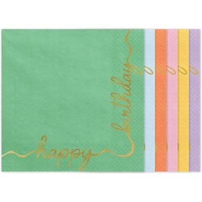 PartyDeco Servítky „Happy Birthday“ mix 33cm 12 ks