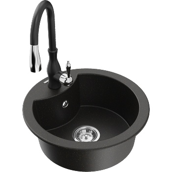 Mexen Diego гранитна кухненска мивка с 1 камера и кухненски смесител Savita, черен/златист металик - 6512-75-672601-70 (6512-75-672601-70)