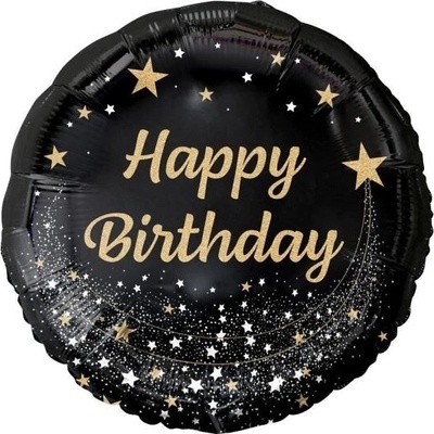 Godan Fóliový balón čierno zlatý Happy birthday