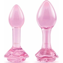 Pink Roses Glass Butt Plug Training Set