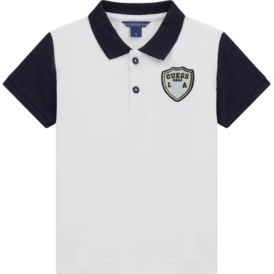 GUESS Бяла тениска с тъмно сини яка и ръкави за мини момче Guess