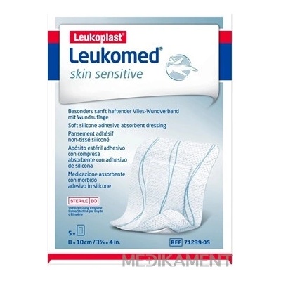 LEUKOPLAST LEUKOMED SKIN SENSITIVE krytie s vankúšikom náplasť sterilná 8 x 10 cm 5 ks
