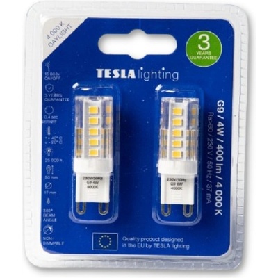 Tesla LED žárovka G9, 4W, 230V, 400lm, 4000K, 25 000h, 360st, 2ks v balení