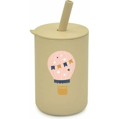 BocioLand silikón hrnček so slamkou Balón sv béžová 150 ml