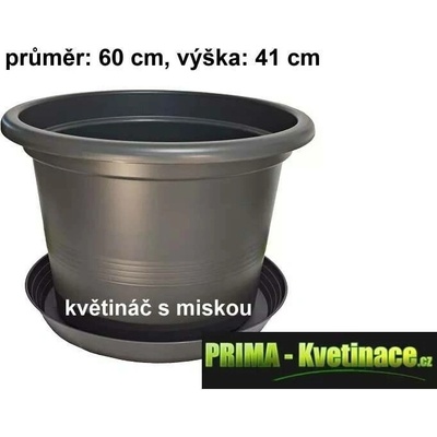PLASTKON Plastový kulatý květináč 60 cm s miskou – antracit