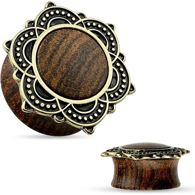 Šperky4U dřevěný plug do ucha Rose Wood s ornamenty PL01190-08