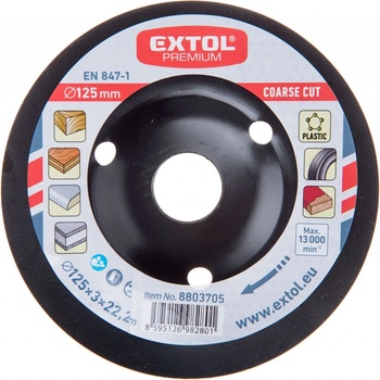 EXTOL PREMIUM kotúč rašplový na drevo, O 125x3x22, 2mm, hrubý sek 8803705