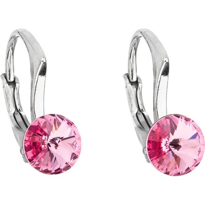 Evolution Group strieborné náušnice visiace s kryštálmi Swarovski ružovej okrúhle 31230.3