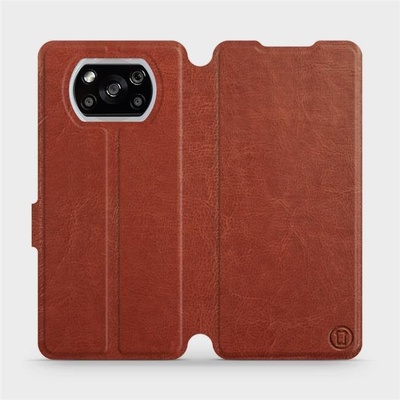 Pouzdro Mobiwear Parádní flip Xiaomi POCO X3 NFC v provedení C_BRS Brown&Gray s šedým vnitřkem
