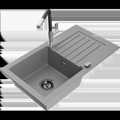 Pablo гранитна мивка с 1 отделение с отцедник и кухненски смесител Flora, сив - 6510-71-670401-07-B (6510-71-670401-07-B)