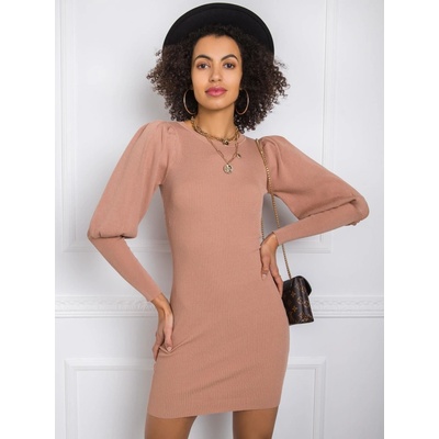 Dámske šaty s naberanými rukávmi EM-SK-PL3850.66P light brown