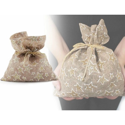 Vánoční dárkový pytlík 22x27 cm - 1 režná přírodní zlatá
