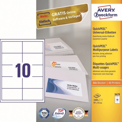 Avery Zweckform A4 bílé, 10 etiket 3679, pro