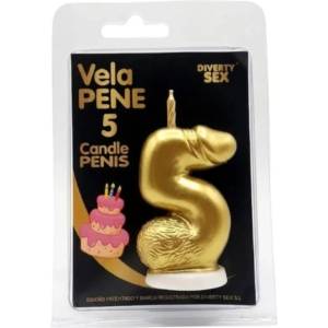  Свещ във формата на пенис, цифрата 5 - Penis Shape Candle Gold (D-246300)