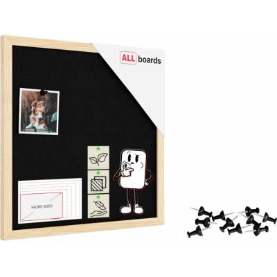ALLboads Textilní tabule 40 × 40 cm, černá, v lakovaném dřevěném rámu,TFBLACK44BK