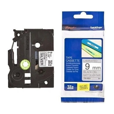 páska BROTHER TZeM921 čierne písmo, matná strieborná metalická páska Tape (9mm) (TZEM921)