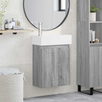 vidaXL Мивка за баня със смесител Сив Сонома 45, 5 x 25, 5 x 84 см (889487)