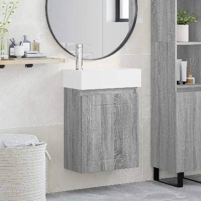 vidaXL Мивка за баня със смесител Сив Сонома 45, 5 x 25, 5 x 84 см (889487)