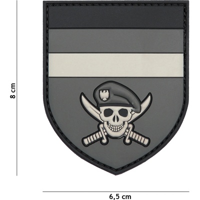 Gumová nášivka 101 Inc vlajka German Commando Skull - sivá