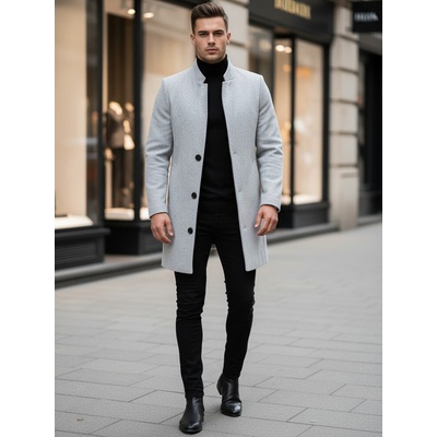 Pánský jednořadý elegantní kabát Marco cx0428 šedá