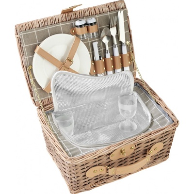 Arôme Piknikový koš pro 4 osoby Zelené pruhy, 48 x 33 x 25 cm – Zboží Dáma