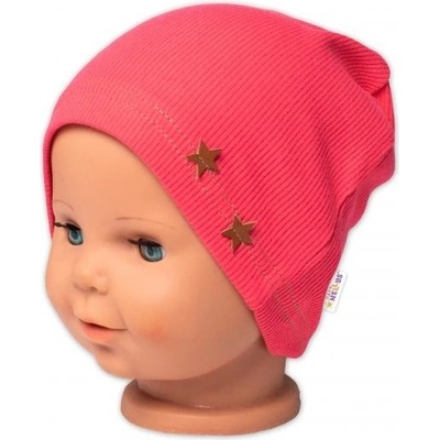 Baby Nellys Rebrovaná čiapka Hviezdičky koralová