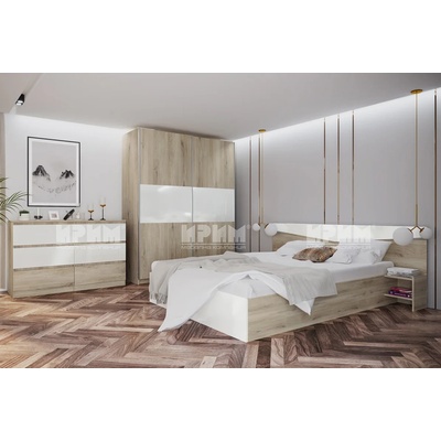 Bogdan Furniture I Спален комплект модел 7071 за матрак 160/200, Сонома арвен/Бял гланц