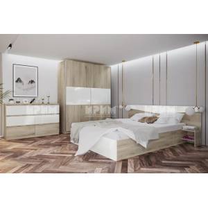 Bogdan Furniture I Спален комплект модел 7071 за матрак 160/200, Сонома арвен/Бял гланц
