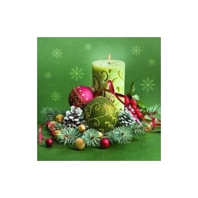 MAKI SLGW 023301 Ornate Candle & Bauble Composition servítky 3V vianočné 20ks 33x33cm