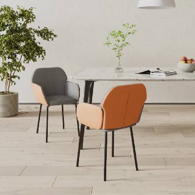 vidaXL Трапезни столове, 2 бр, светлосиви, текстил и изкуствена кожа (344751)