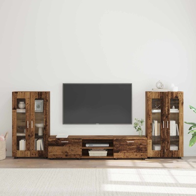 vidaXL Комплект ТВ шкаф FLORIN 3 pcs Старо дърво Инженерно дърво (3397942)