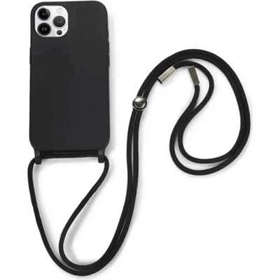 SES Gumový ochranný kryt so šnúrkou na krk pre Apple iPhone 16 - čierna 17342