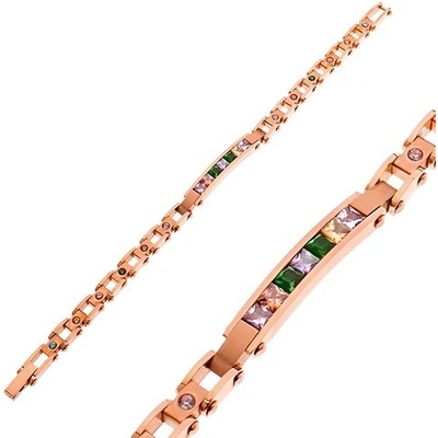 Šperky eshop z oceli měděné barvy úzká známka a barevné zirkony Z48.17