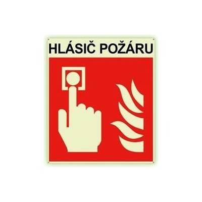 Hlásič požáru s textem - fotoluminiscenční tabulka s dírkami, plast 2 mm 150x175mm