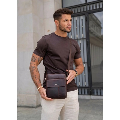 Peterson Pánska kožená crossbody taška s malou taštičkou v sade tmavohnedá PTN 719E-OPU UNI PTN 719E-OPU